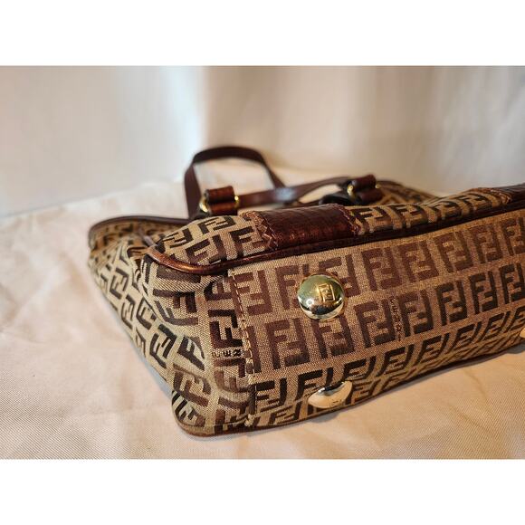 Fendi Western Zucchino Tote Shoulder Bag Brown Canvas and Leather Trim Vintage - Picture 6 of 15